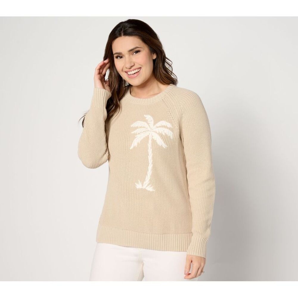 Belle by Kim Gravel Women's Top Sweater Sz L Palm Springs Shaker Brown A643640